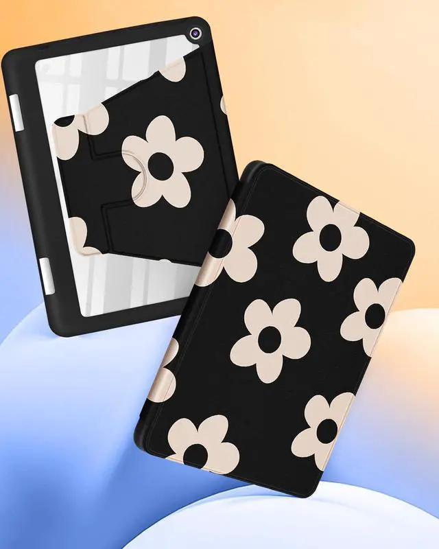 Alt view image 4 of 5 - Kidcube for Kindle Fire HD 8/8 Plus Tablet Case - 10th/12th Generation (2020/2022) 8" Women Girls Cute Folio Cover with Pencil Holder Flower Floral Rotating Stand Cases for Amazon Fire HD 8/8 Plus
