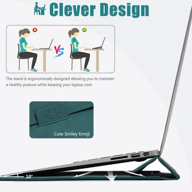 Alt view image 2 of 5 - HYZUO 13.3-14 Inch Laptop Sleeve Case with Stand Feature for MacBook Pro 14 M5/M4/M3/M2/M1 2026-2021, MacBook Pro/Air 13.3, 13" 13.5" 13.8" Surface Laptop, HP Spectre X360 13/14, Dark Green