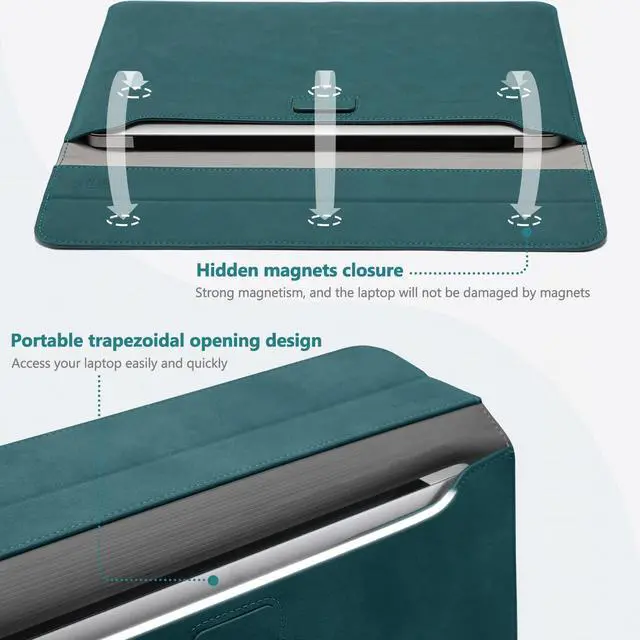 Alt view image 4 of 5 - HYZUO 13.3-14 Inch Laptop Sleeve Case with Stand Feature for MacBook Pro 14 M5/M4/M3/M2/M1 2026-2021, MacBook Pro/Air 13.3, 13" 13.5" 13.8" Surface Laptop, HP Spectre X360 13/14, Dark Green