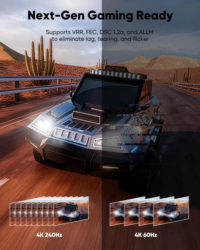 Alt view image 3 of 5 - Capshi 80Gbps DisplayPort 2.1 Cable (8K@240Hz, 4K@540Hz 360Hz 240Hz), 16K DP 2.1a Cord, DP80 Display Port Cable for RTX 5090, 7900XTX, Gaming Monitor, HDR/FreeSync/G-Sync (Black, 10 Feet)