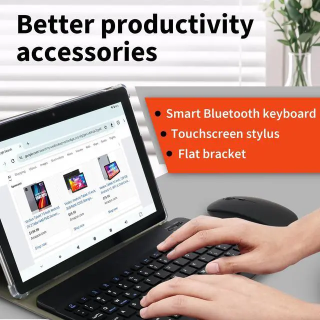 Alt view image 4 of 5 - Veidoo 2 in 1 Portable Android Tablet with Keyboard, Mouse & Stylus, Tablet 10.1 inch IPS HD Screen with 7GB RAM (3GB+4GB) 64GB ROM Expandable to 512GB, Octa-Core Processor, WiFi 6