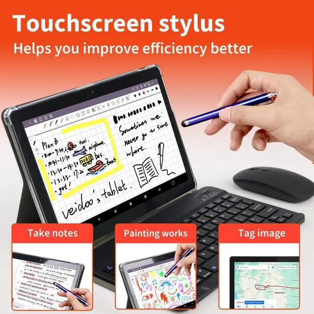 Alt view image 5 of 5 - Veidoo 2 in 1 Portable Android Tablet with Keyboard, Mouse & Stylus, Tablet 10.1 inch IPS HD Screen with 7GB RAM (3GB+4GB) 64GB ROM Expandable to 512GB, Octa-Core Processor, WiFi 6