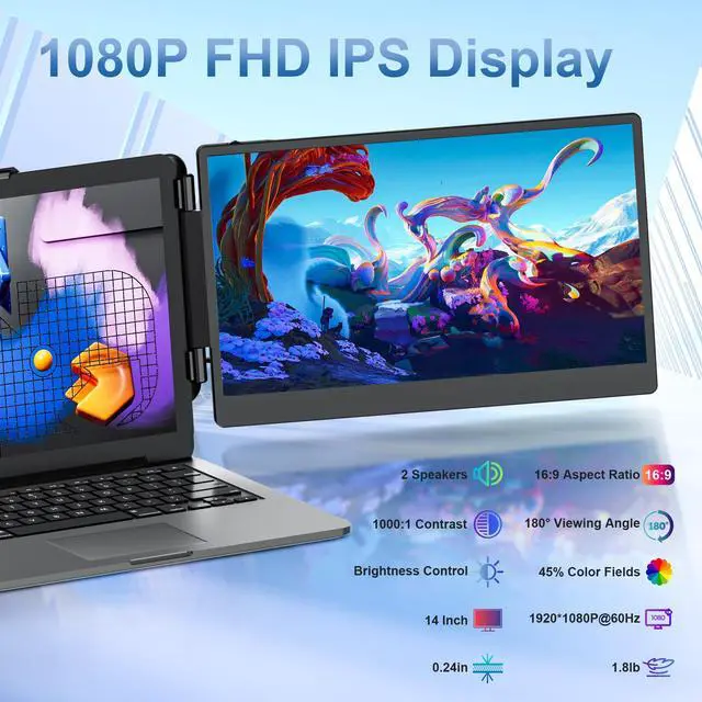 Alt view image 2 of 5 - kasorey New Upgraded Laptop Screen Extender Portable Monitor,1080P FHD IPS Screen,Monitor Extender for Laptop,Fit for 13-17" Laptops, Plug & Play Compatiable with Wins/Mac/Android/Switch (Dual 14")