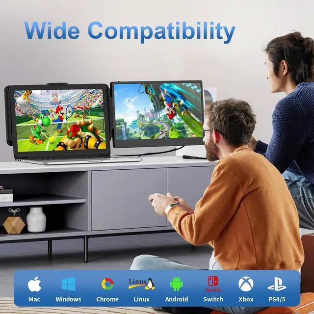 Alt view image 5 of 5 - kasorey New Upgraded Laptop Screen Extender Portable Monitor,1080P FHD IPS Screen,Monitor Extender for Laptop,Fit for 13-17" Laptops, Plug & Play Compatiable with Wins/Mac/Android/Switch (Dual 14")