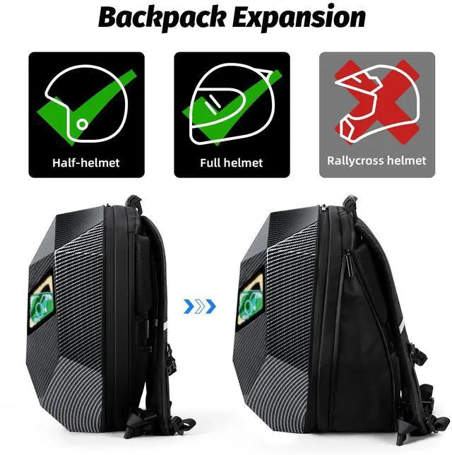 Alt view image 5 of 5 - Untrxr 19inch LED Motorcyle Knight Backpack for Men,Hard Case Riding Backpack Motorbike Laptop Bag Waterproof, DIY Programmable Full Color Display & Eyes