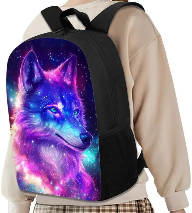 Alt view image 3 of 5 - HELLHERO 3pcs/set Galaxy Wolf Backpack School Bag Boys Secondary School Girls Schoolbag for Kids Bookbag with Lunch Box Pencil Purse Hiking Camping Travel Picnic Laptop Backpacks Rucksacks