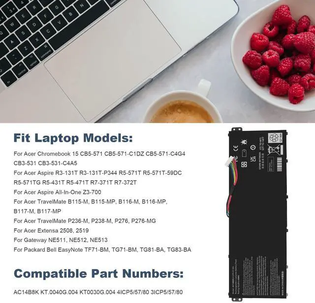 Alt view image 5 of 5 - Fancy Buying AC14B8K AC14B3K Laptop Battery for Chromebook C810 C910 CB3-111 CB5-311 CB5-571 CB3-531 CB3-511 CB5-571-C1DZ R3-131T R5-471T R5-571T R5-571TG E3-111 E3-112 ES1-511 ES1-512 ES1-531