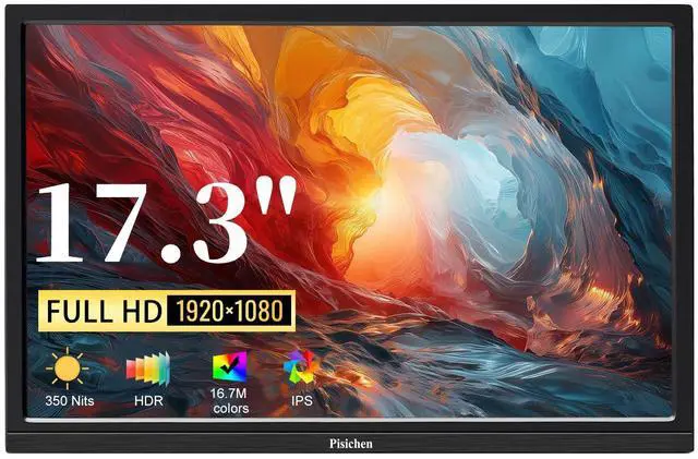 Main image of Portable Monitor 17.3 Full HD 1920x1080P Large Computer Display IPS Screen HDMI USB TypeC External Travel Monitor for Laptop PC Xbox Switch Ras Pi, Built-in Speakers & Kickstand