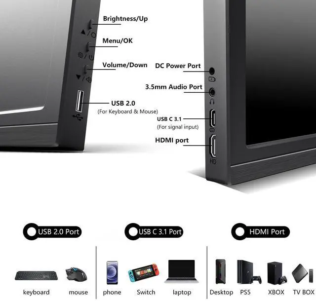 Alt view image 4 of 5 - Portable Monitor 17.3 Full HD 1920x1080P Large Computer Display IPS Screen HDMI USB TypeC External Travel Monitor for Laptop PC Xbox Switch Ras Pi, Built-in Speakers & Kickstand