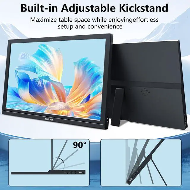 Alt view image 5 of 5 - Portable Monitor 17.3 Full HD 1920x1080P Large Computer Display IPS Screen HDMI USB TypeC External Travel Monitor for Laptop PC Xbox Switch Ras Pi, Built-in Speakers & Kickstand