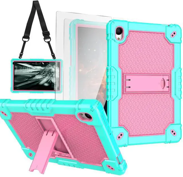 Main image of Deomoil for Urao C107/Jeazans OC101/C107 10.1 inch Tablet Hybird Case with Stand with 2 PCS Screen Protector for HiGrace C107/ZOFYWNAS C107/Freeski C107/Pswarfd 10.1 inch Tablet (Green/Pink)