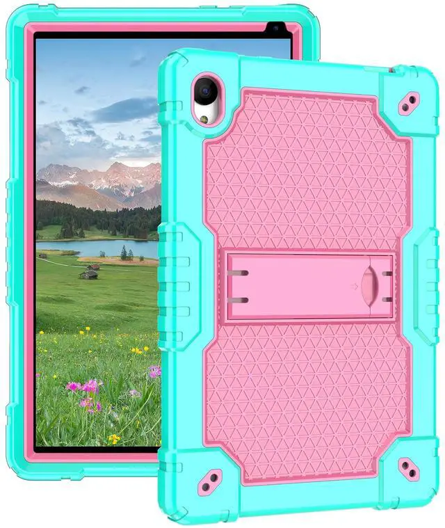 Alt view image 2 of 5 - Deomoil for Urao C107/Jeazans OC101/C107 10.1 inch Tablet Hybird Case with Stand with 2 PCS Screen Protector for HiGrace C107/ZOFYWNAS C107/Freeski C107/Pswarfd 10.1 inch Tablet (Green/Pink)