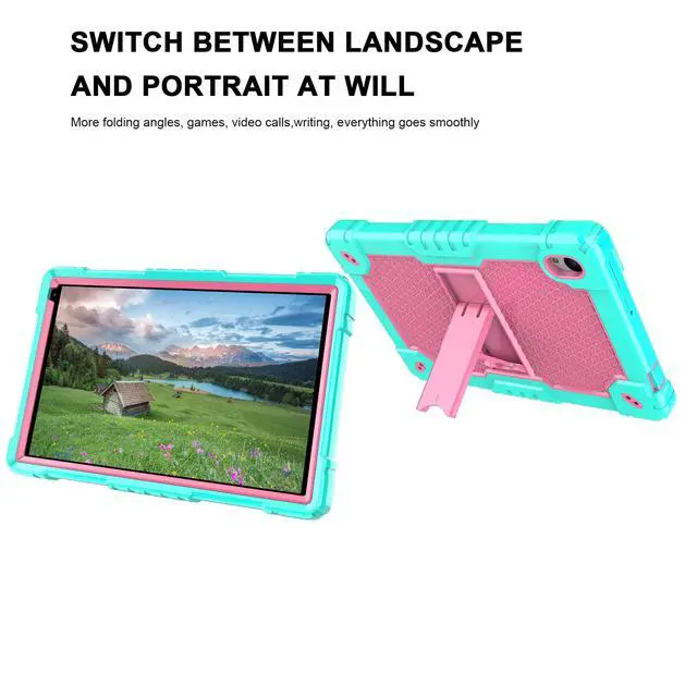 Alt view image 4 of 5 - Deomoil for Urao C107/Jeazans OC101/C107 10.1 inch Tablet Hybird Case with Stand with 2 PCS Screen Protector for HiGrace C107/ZOFYWNAS C107/Freeski C107/Pswarfd 10.1 inch Tablet (Green/Pink)