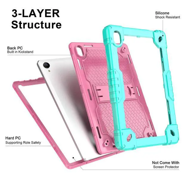 Alt view image 3 of 5 - Deomoil for Urao C107/Jeazans OC101/C107 10.1 inch Tablet Hybird Case with Stand with 2 PCS Screen Protector for HiGrace C107/ZOFYWNAS C107/Freeski C107/Pswarfd 10.1 inch Tablet (Green/Pink)
