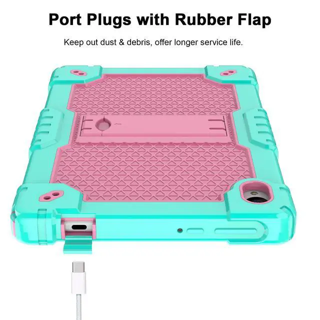 Alt view image 5 of 5 - Deomoil for Urao C107/Jeazans OC101/C107 10.1 inch Tablet Hybird Case with Stand with 2 PCS Screen Protector for HiGrace C107/ZOFYWNAS C107/Freeski C107/Pswarfd 10.1 inch Tablet (Green/Pink)