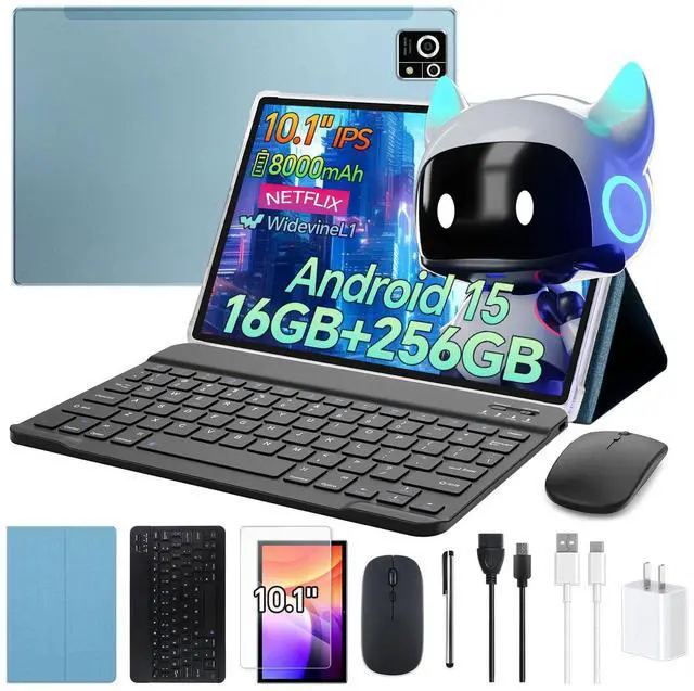 Main image of Tablet M8 Android 15 with Keyboard,16GB+256GB 10.1 inch Tablets, 8000mAh Battery, 8-Core, Widevine L1, 2.4Ghz /5G, Dual Band WiFi/Bluetooth, 5/13MP Cameras Bundle with Case, Mouse & Stylus (Blue)