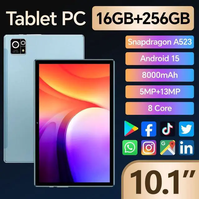 Alt view image 2 of 5 - Tablet M8 Android 15 with Keyboard,16GB+256GB 10.1 inch Tablets, 8000mAh Battery, 8-Core, Widevine L1, 2.4Ghz /5G, Dual Band WiFi/Bluetooth, 5/13MP Cameras Bundle with Case, Mouse & Stylus (Blue)