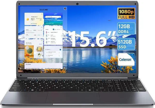 Main image of SGIN 15.6 Inch Laptop Computer, Celeron N5095A Processor, Windows 11 Laptop, DDR4 12GB SSD 512GB, 1920x1080 FHD Display, USB 3.2, 7000mAh, BT5.0, Type-C, Traditional Laptops for Business Student