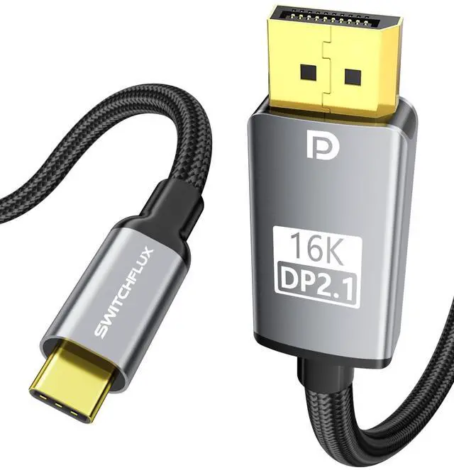 Main image of SWITCHFLUX USB C to DisplayPort 2.1 Cable [16K@30Hz 8K@120Hz 4K@240Hz] 40Gbps Type C to Display Port Cord Thunderbolt 4/3 Compatible with iPhone 16/15 Pro Max, MacBook Pro/Air, iPad, Mac mini - 10FT