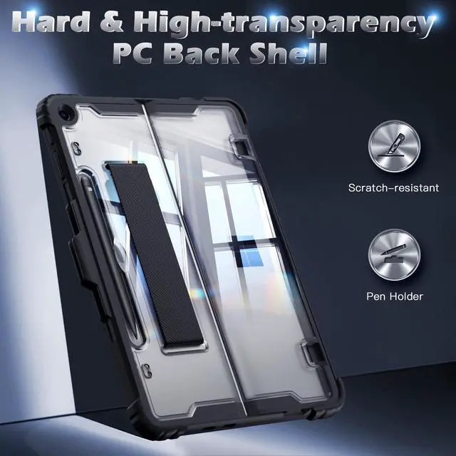 Alt view image 4 of 5 - MoKo Case for Microsoft Surface Pro 12 Inch 2025, All-in-One Rugged Transparent Protective Cover with Multi-Angle Kickstand & Pen Holder & Hand Strap, Compatible with Type Cover Keyboard, Ice+Black