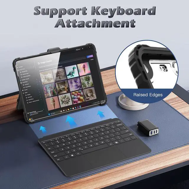 Alt view image 5 of 5 - MoKo Case for Microsoft Surface Pro 12 Inch 2025, All-in-One Rugged Transparent Protective Cover with Multi-Angle Kickstand & Pen Holder & Hand Strap, Compatible with Type Cover Keyboard, Ice+Black