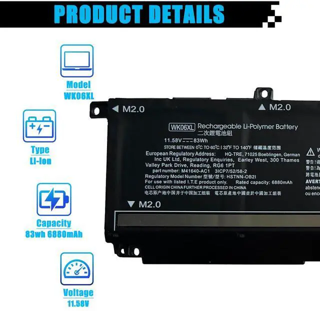 Alt view image 2 of 5 - AOMKA WK06XL M41711-005 Laptop Battery Replacement for HP Omen 16-b0xxx 16-b0000TX 16-B0047TX 16-C0xxx 16-C0167AX Omen 17-ck0024ur 17-ck0020nr 17-ck0019u Series M41640-CD1 M41640-AC1 11.58V 83Wh