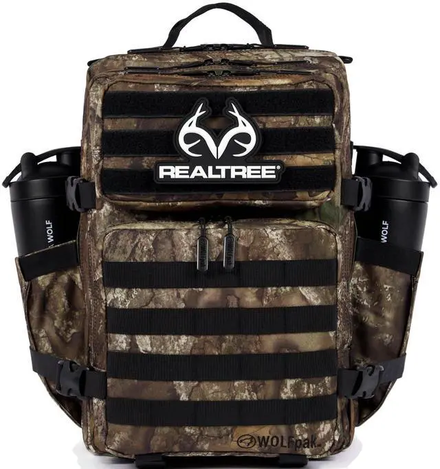 Main image of WOLFpak 35L Athletic Gym Backpack - Durable 1000D Waterproof Oxford Material with MOLLE Webbing, Laptop Pocket & Dual Cup Holders, Durable Fitness/Travel/Military Daypack (Realtree APX)