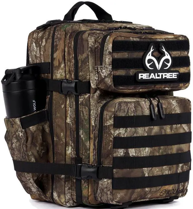 Alt view image 5 of 5 - WOLFpak 35L Athletic Gym Backpack - Durable 1000D Waterproof Oxford Material with MOLLE Webbing, Laptop Pocket & Dual Cup Holders, Durable Fitness/Travel/Military Daypack (Realtree APX)