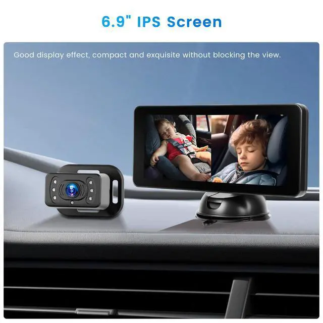 Alt view image 2 of 5 - Baby Car Camera for 2 Kids, 6.86" 1080 FHD Dual Car Camera Baby Monitor with Split-Screen, IR Night Vision, 360° Rotation, Easy Install for Safety & Convenience for Twins, Multi-Child