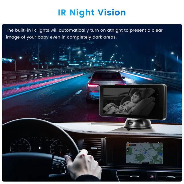 Alt view image 5 of 5 - Baby Car Camera for 2 Kids, 6.86" 1080 FHD Dual Car Camera Baby Monitor with Split-Screen, IR Night Vision, 360° Rotation, Easy Install for Safety & Convenience for Twins, Multi-Child