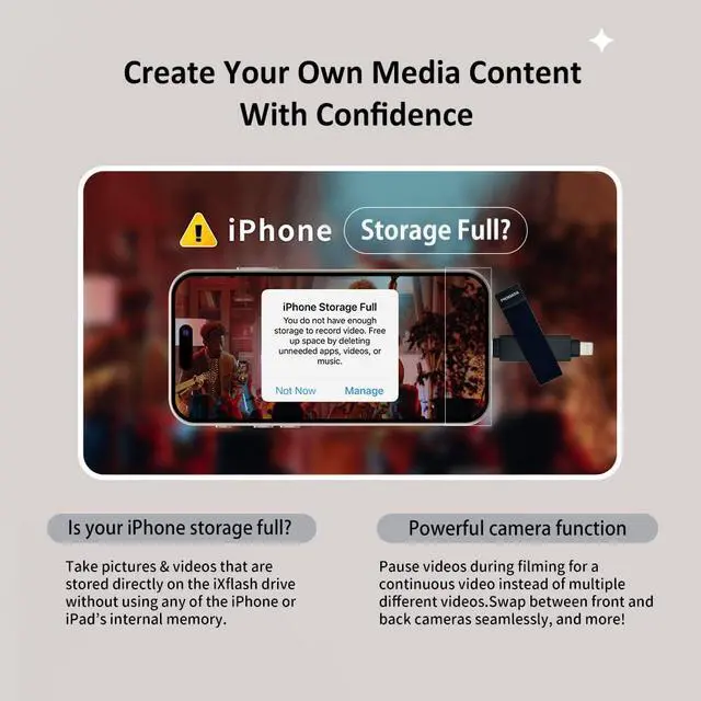 Alt view image 5 of 5 - PioData 128GB iXflash 2-in-1 USB Type C & Lightning Flash Drive for iPhone iPad Apple MFi Certified Black | Backup Photo Stick | Transfer Photos, Videos, and Files