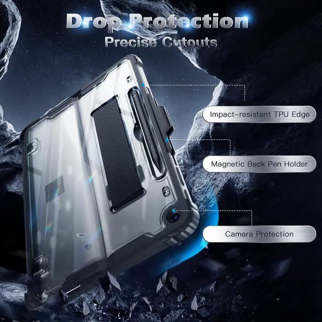 Alt view image 3 of 5 - MoKo Case for Microsoft Surface Pro 12 Inch 2025, All-in-One Rugged Transparent Protective Cover with Multi-Angle Kickstand & Pen Holder & Hand Strap, Compatible with Type Cover Keyboard, Ice+Black