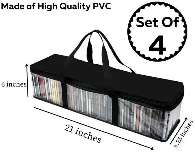 Alt view image 2 of 5 - Evelots CD Storage Bags (4 Pack) Clear PVC Plastic Media Carrying Case with Zipper - Holds 200 CDs Total - Strong Handles - Protects CDs, Video Games, Music from Dirt & Moisture
