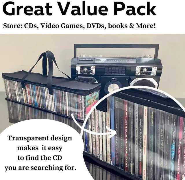 Alt view image 3 of 5 - Evelots CD Storage Bags (4 Pack) Clear PVC Plastic Media Carrying Case with Zipper - Holds 200 CDs Total - Strong Handles - Protects CDs, Video Games, Music from Dirt & Moisture