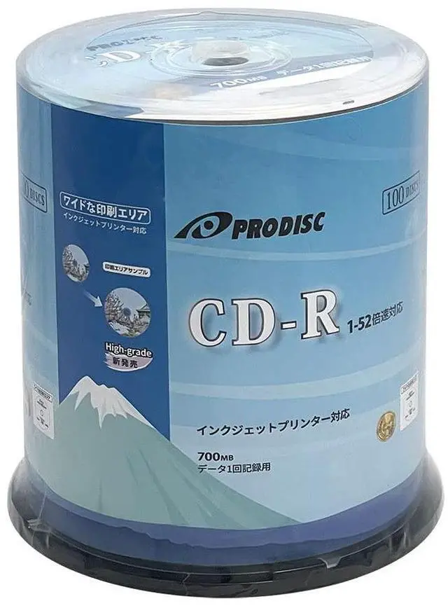 Main image of Prodisc CD-R 700MB 52X White Inkjet Hub Printable Recordable Media Disc - 100 Discs (Japanese Limited Edition) Blank CDs, CD-R Discs for Music and Data, Writable CDR, 100 Pack