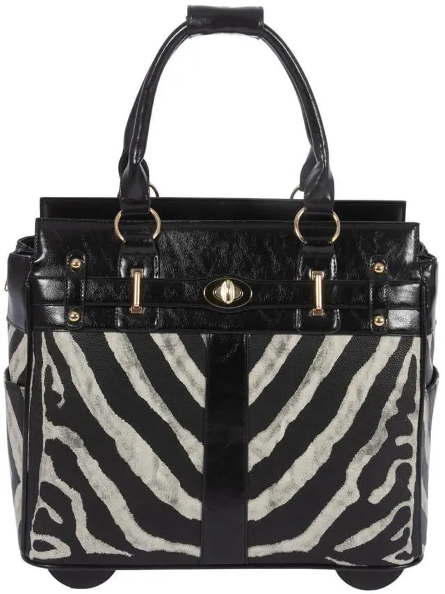 Main image of JKM & Company Rolling Laptop Bag for Women | Designer Wheeled Briefcase | Fits 13-17" Laptops | Office Travel Computer Case (Serengeti-Zebra)