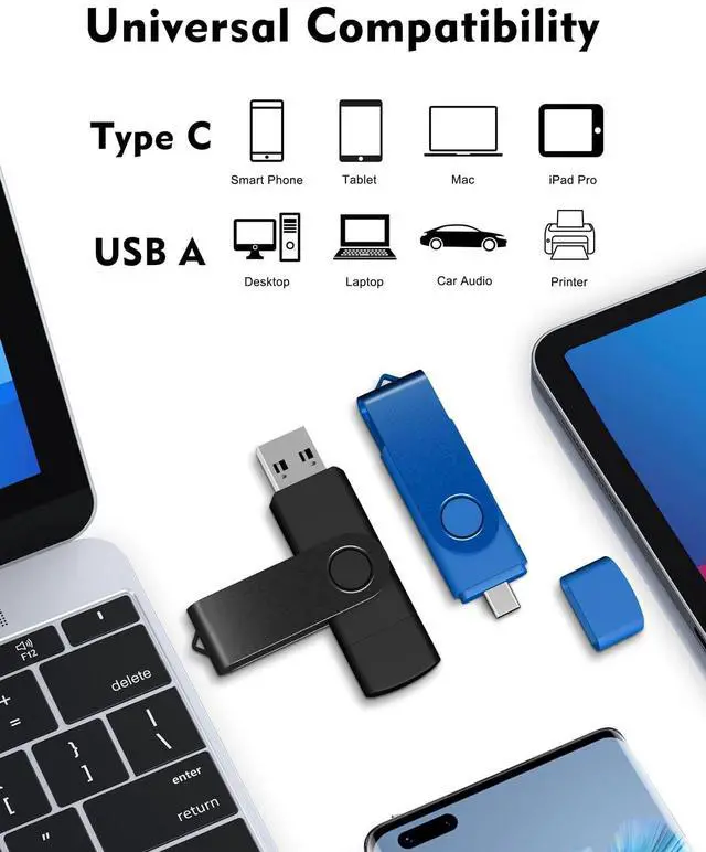 Alt view image 2 of 5 - AreTop 32GB USB C Thumb Drive Dual USB 2.0 Flash Drive 32GB USB Drive Swivel Design 2-in-1 Portable Type-C Memory Stick for Android Smartphone, Computers, MacBook, Tablets, PC, 5 Pack