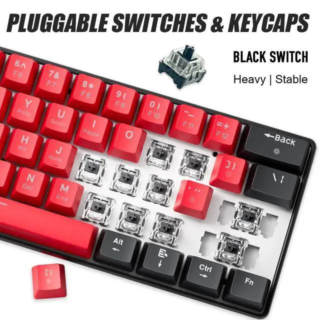 Alt view image 2 of 5 - abucow 60% Mechanical Gaming Keyboard Balck Switch Wired Compact Keyboard Anti-Ghosting No-Conflict 61 Swappable keycaps Ergonomic Design for Windows/Mac