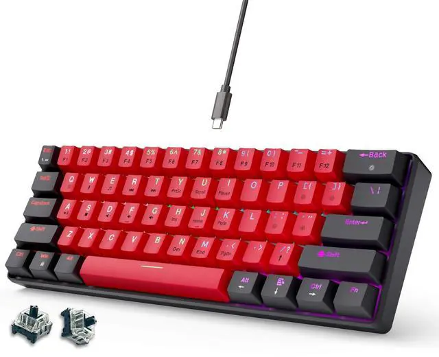 Main image of abucow 60% Mechanical Gaming Keyboard Balck Switch Wired Compact Keyboard Anti-Ghosting No-Conflict 61 Swappable keycaps Ergonomic Design for Windows/Mac