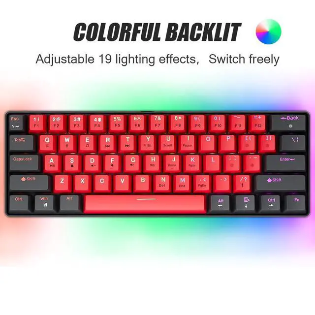 Alt view image 3 of 5 - abucow 60% Mechanical Gaming Keyboard Balck Switch Wired Compact Keyboard Anti-Ghosting No-Conflict 61 Swappable keycaps Ergonomic Design for Windows/Mac