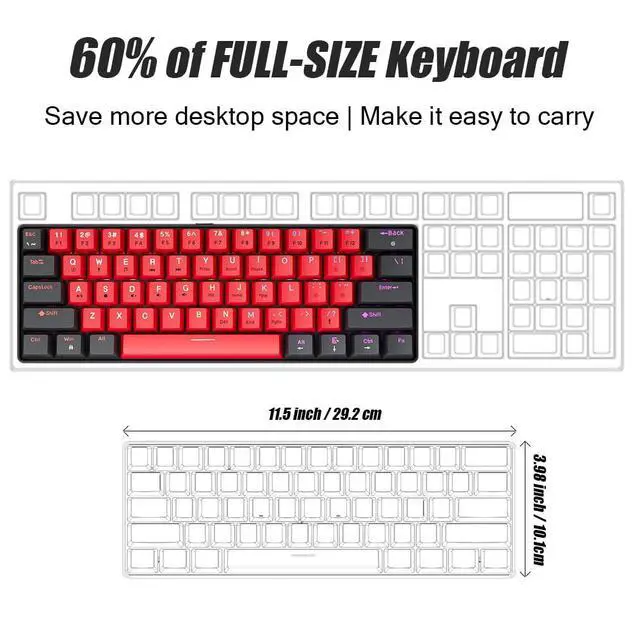 Alt view image 4 of 5 - abucow 60% Mechanical Gaming Keyboard Balck Switch Wired Compact Keyboard Anti-Ghosting No-Conflict 61 Swappable keycaps Ergonomic Design for Windows/Mac