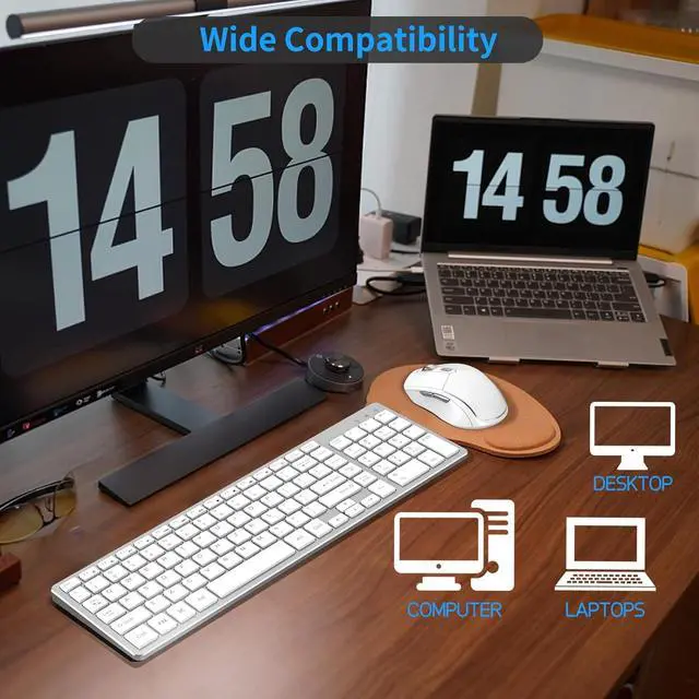 Alt view image 5 of 5 - Wireless Keyboard Mouse Combo - Rechargeable, Quiet, Compact Design with Number Pad, 2.4 GHz USB Receiver, Slim Keyboard and Ergonomic Mice Set for Windows Computer Desktop PC Laptop -Silver White