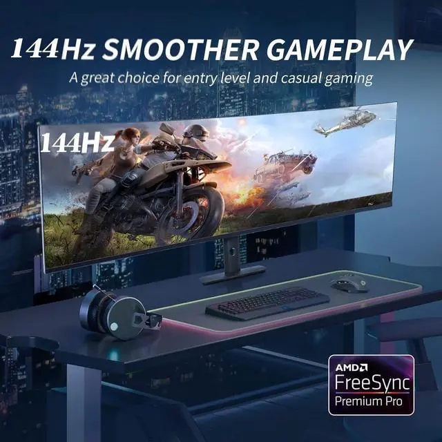 Alt view image 2 of 5 - AtomFun YOGAES 49 Inch Wide Dual QHD (5120x1440) IPS Surface Game Display, 49 Inch montior. HDR 400, Hidden Inside, USB-C, VESA100*100mm, Tilt Height Adjustment Possible, G-Sync (144hz)