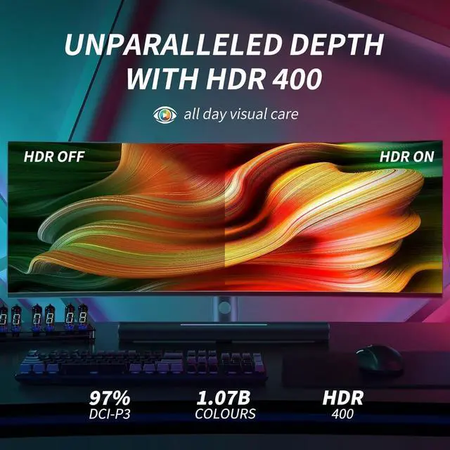 Alt view image 3 of 5 - AtomFun YOGAES 49 Inch Wide Dual QHD (5120x1440) IPS Surface Game Display, 49 Inch montior. HDR 400, Hidden Inside, USB-C, VESA100*100mm, Tilt Height Adjustment Possible, G-Sync (144hz)