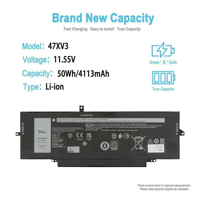 Alt view image 2 of 5 - TAICROWNE 50Wh 47XV3 Replacement Laptop Battery for Dell Latitude 9330 Latitude 9330 2-in-1 Series 0GK1M0 GK1M0 11.55V