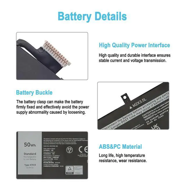 Alt view image 3 of 5 - TAICROWNE 50Wh 47XV3 Replacement Laptop Battery for Dell Latitude 9330 Latitude 9330 2-in-1 Series 0GK1M0 GK1M0 11.55V