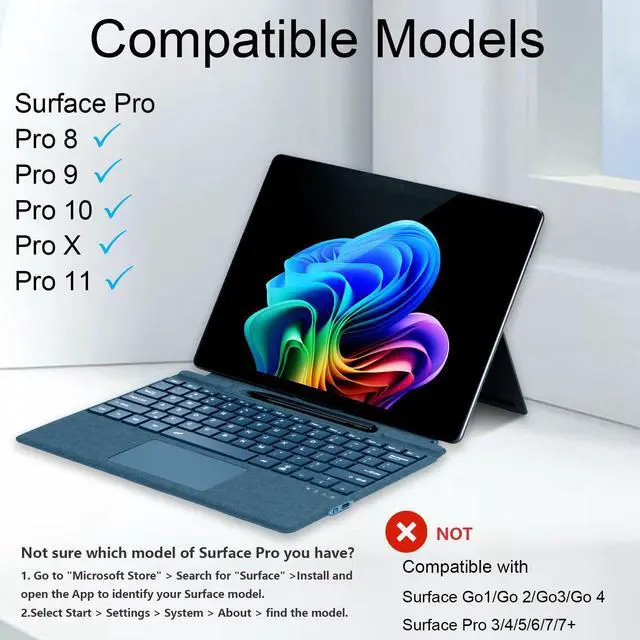 Alt view image 2 of 5 - Type Cover for Microsoft Surface Pro 11 Pro 10 Pro 9 Pro 8 Pro X, 13 inch, Ultra-Slim Bluetooth Keyboard with Multi-Touchpad Mouse Rechargeable, 7-Color LED Backlit (Sapphire with Backlit)