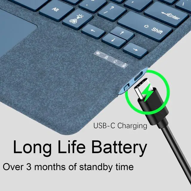 Alt view image 5 of 5 - Type Cover for Microsoft Surface Pro 11 Pro 10 Pro 9 Pro 8 Pro X, 13 inch, Ultra-Slim Bluetooth Keyboard with Multi-Touchpad Mouse Rechargeable, 7-Color LED Backlit (Sapphire with Backlit)