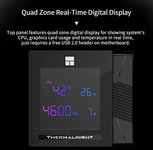 Alt view image 4 of 5 - Thermalright Phantom Spirit 120 Digital EVO CPU Air Cooler,7 Heat Pipes CPU Cooler,Dual 120mm PWM Fans,Magnetic Attraction-Digital Screen Top Cover,for AM4/AM5/LGA1700/1851/1150/1151/1200,PC Cooling