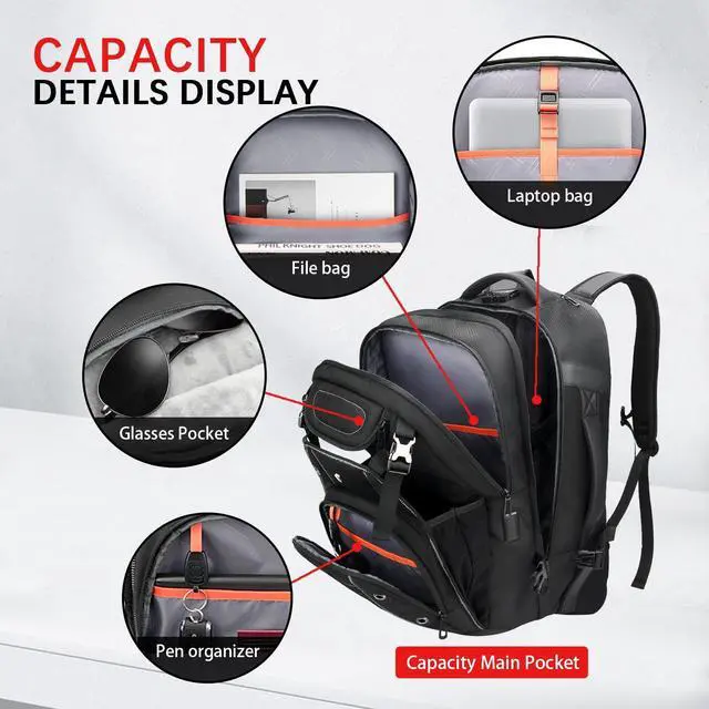 Alt view image 2 of 5 - RoyalAnt Large Travel Laptop Backpack for Men,55L Backpack with Wheels,17.3inch Basketball Bag with Shoe Compartment, TSA Lock, USB & Type-C Wheeled Backpack for Travel Work Sports,Black